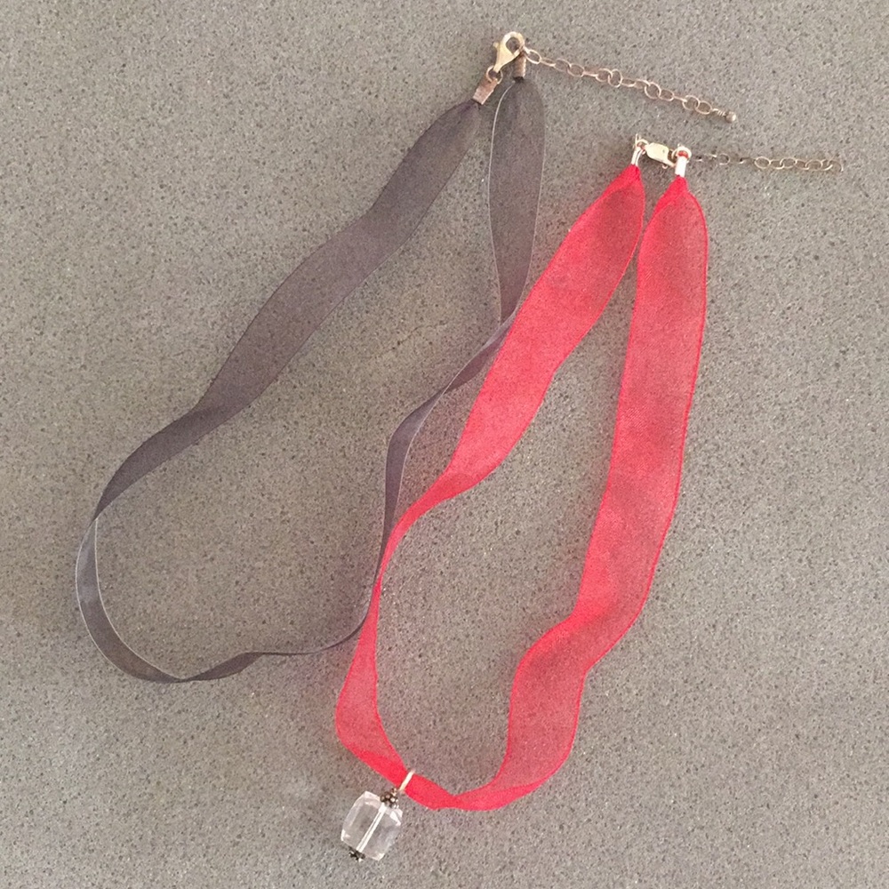 Ribbon Necklaces with Crystal Charm